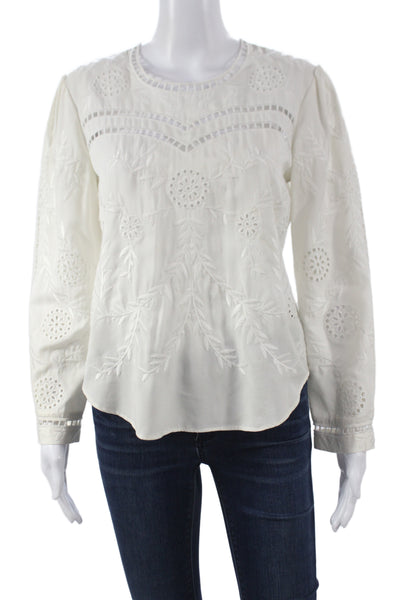 Sea New York Womens White Floral Tencel Round Neck Long Sleeve Blouse Size S
