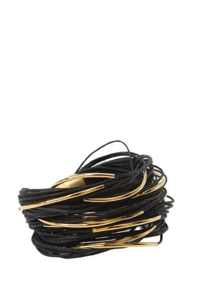 Ruti Womens Gold Tone Black Cord Multistrand Wrap Bracelet 7"