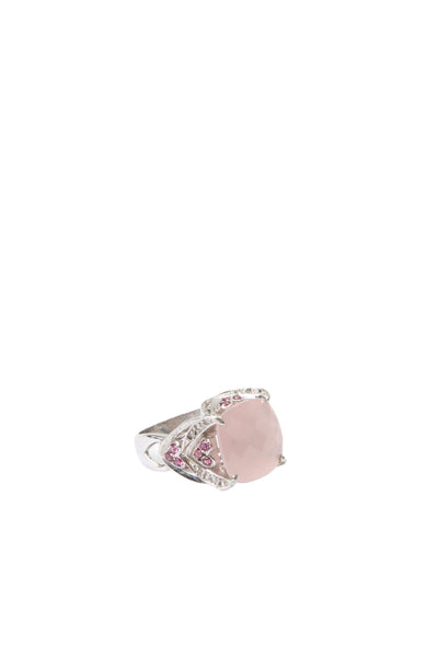 Designer Womens 925 Silver Rose Quartz + Garnet Cocktail Ring Sz 8.5 8.4g