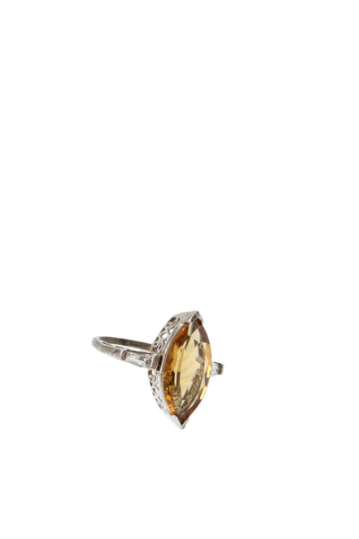 Designer Womens 925 Silver Citrine + White Topaz Cocktail Ring Sz 9 5.5g