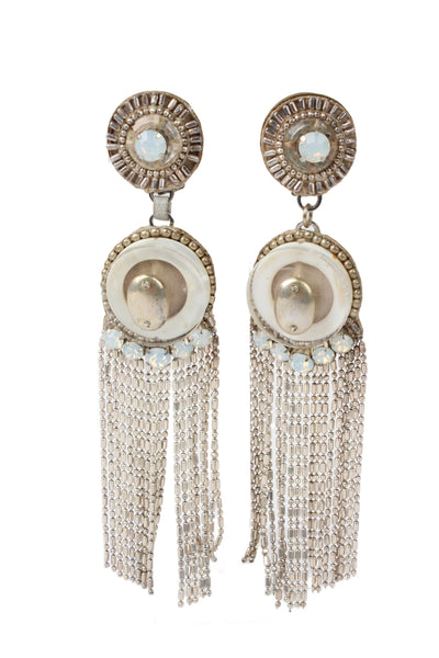 Ranjana Khan Womens Silver Tone Crystal+Mother Of Pearl Mandala ClipOn Earrings