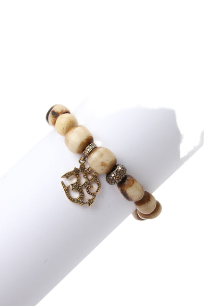 Loree Rodkin Womens 18K Yellow Gold Wood Bead Diamond Ohm Stretch Bracelet OS