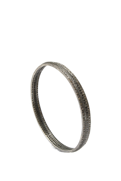Designer Womens 925 Silver Champagne+Black 3 Row Diamond Bangle 2.5" 14.4g