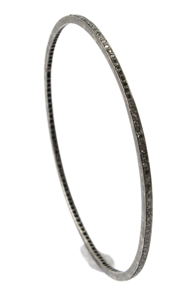 Designer Womens Oxidized 925 Silver Black Diamond Bangle Bracelet 2.5" 6g