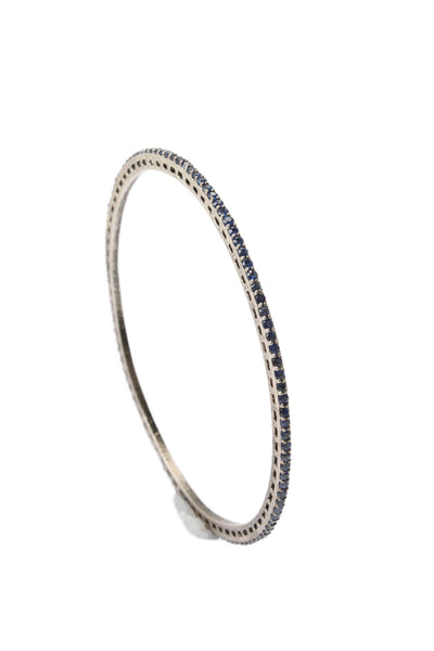 Designer Womens Oxidized 925 Silver Sapphire bangle Bracelet 2.6" 10g