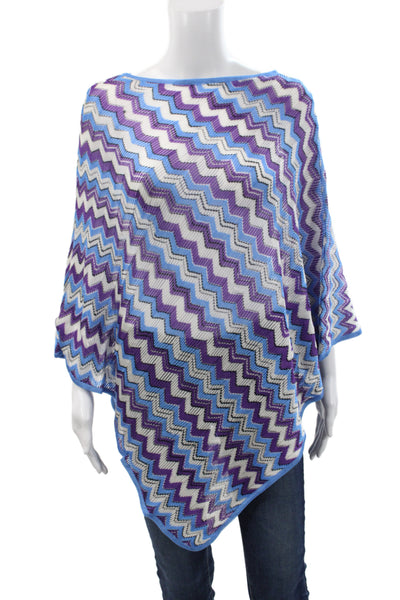 Missoni Womens Cape Sweater Boat Neck Geometric Blue Bohemian 3/4 Sleeve Size S