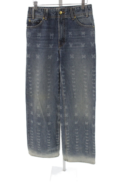Ulla Johnson Women Wide-Leg Jeans Blue High Rise Geometric 32 Inseam Size 26