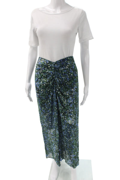 Veronica Beard Womens Straight Pencil Midi Skirt Blue Floral Zip Size 6