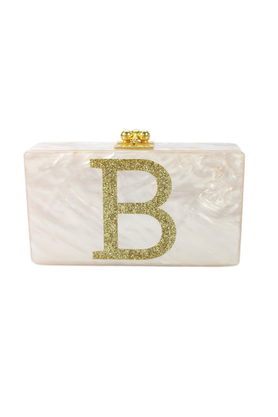 Edie Parker Womens Beige Gold Tone Resin Glitter B Mirror Clutch Handbag