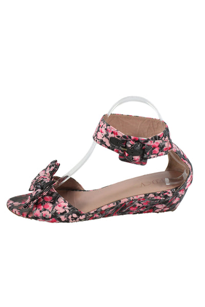 RED Valentino Womens Floral Print Wedge Sandals Black Pink Size 40 10