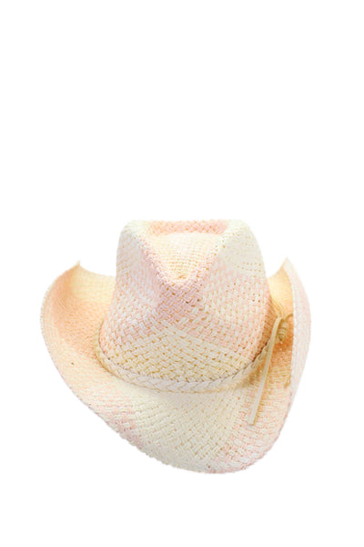 Anthropologie Womens Braided Strap Woven Fedora Sun Hat White Peach OS
