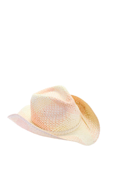 Anthropologie Womens Braided Strap Woven Fedora Sun Hat White Peach OS