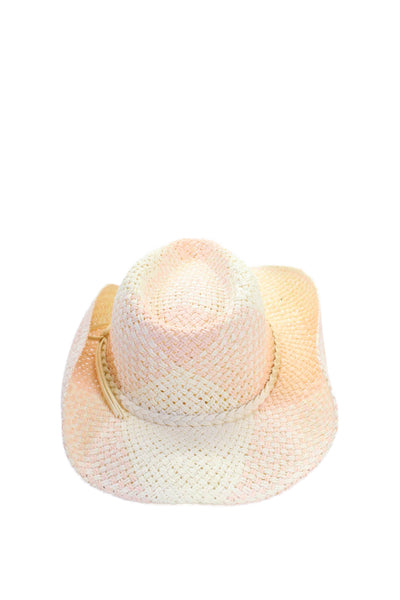 Anthropologie Womens Braided Strap Woven Fedora Sun Hat White Peach OS
