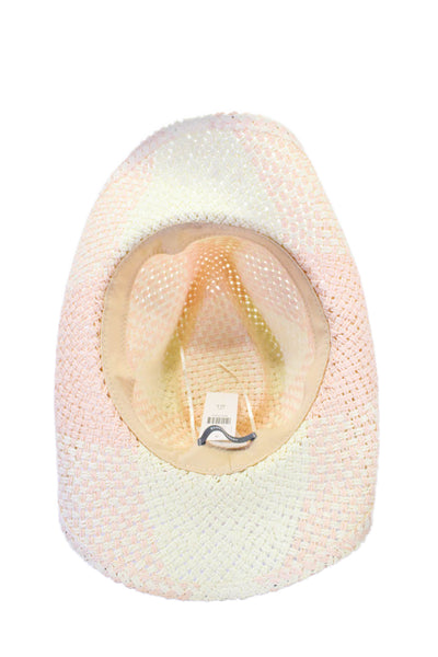 Anthropologie Womens Braided Strap Woven Fedora Sun Hat White Peach OS