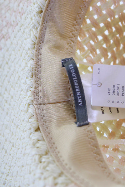 Anthropologie Womens Braided Strap Woven Fedora Sun Hat White Peach OS