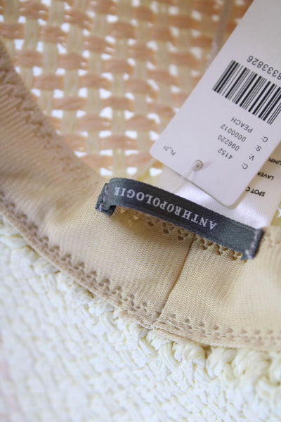 Anthropologie Womens Braided Strap Woven Fedora Sun Hat White Peach OS