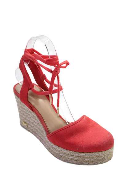 Michael Michael Kors Womens Canvas Lace Up Sandals Shoes Red Size 7M