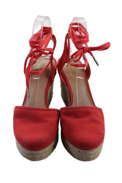 Michael Michael Kors Womens Canvas Lace Up Sandals Shoes Red Size 7M