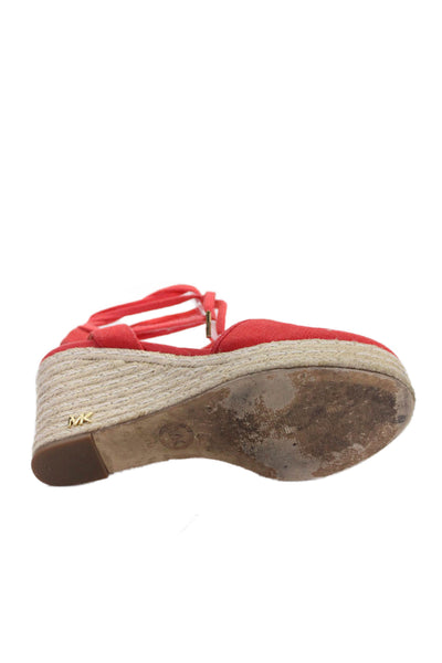 Michael Michael Kors Womens Canvas Lace Up Sandals Shoes Red Size 7M