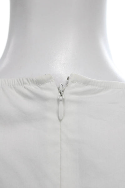 Veronica Beard Womens Cropped White Cotton Blouse Long Sleeve Round Neck Size 6
