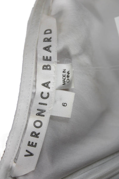 Veronica Beard Womens Cropped White Cotton Blouse Long Sleeve Round Neck Size 6
