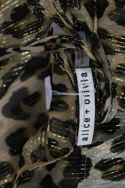 Alice + Olivia Women Tunic Beige Silk Animal Print Long Sleeve Tie Size S