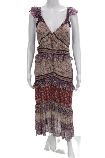 Sea New York Women Floral V-Neck Maxi Dress Multicolor Sleeveless Size 6