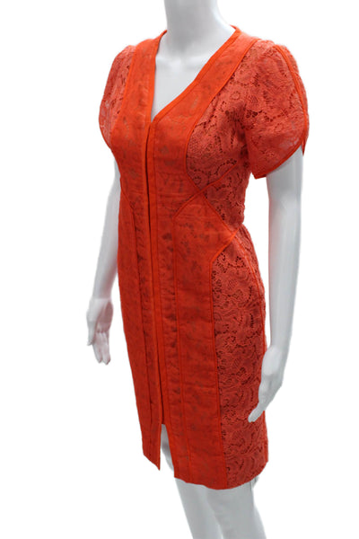 J. Mendel Womens Sheath Dress Orange V Neck Cotton Knee Length Size M