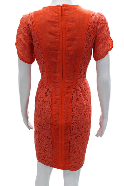 J. Mendel Womens Sheath Dress Orange V Neck Cotton Knee Length Size M