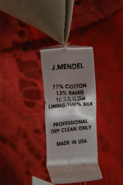 J. Mendel Womens Sheath Dress Orange V Neck Cotton Knee Length Size M