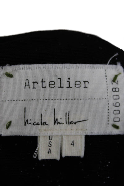 Artelier Nicole Miller Women Fit & Flare Black High Neck Dress Knee Size 4