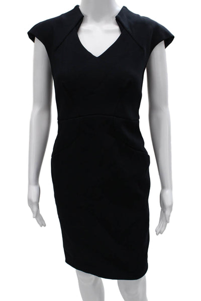 Zac Posen Women Pencil Dress Black V-Neck Cap Sleeve Zip Polyamide Size 6