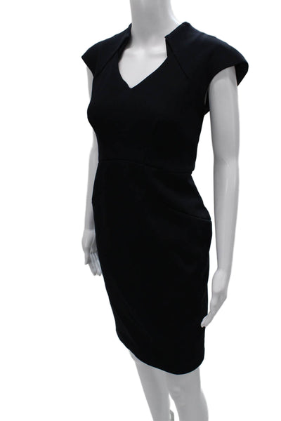 Zac Posen Women Pencil Dress Black V-Neck Cap Sleeve Zip Polyamide Size 6
