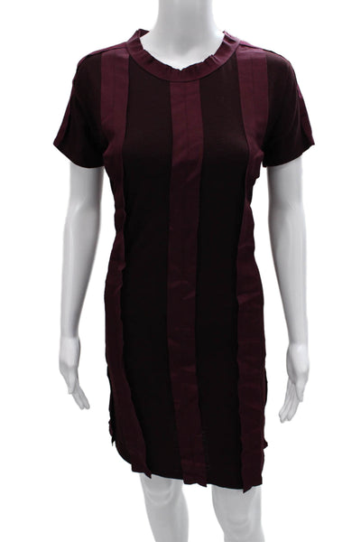Lanvin Womens Purple Striped Viscose Crew Neck Shift Dress Short Sleeve Size S