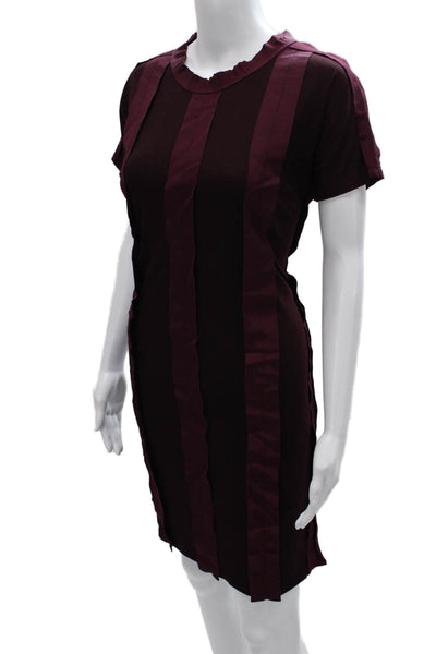 Lanvin Womens Purple Striped Viscose Crew Neck Shift Dress Short Sleeve Size S