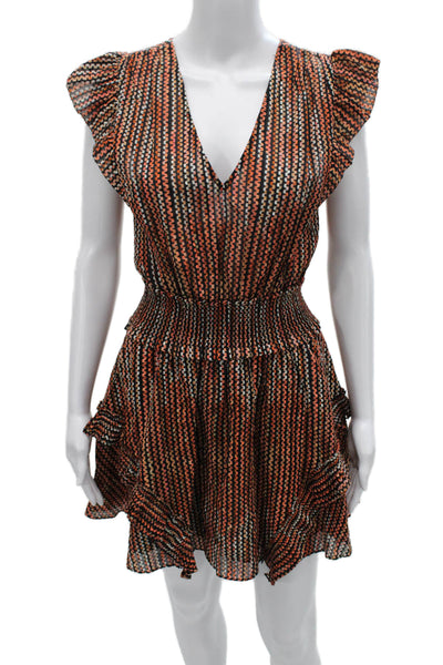 Ramy Brook Women Fit & Flare Multicolor V Neck Short Sleeve Dress Size XS