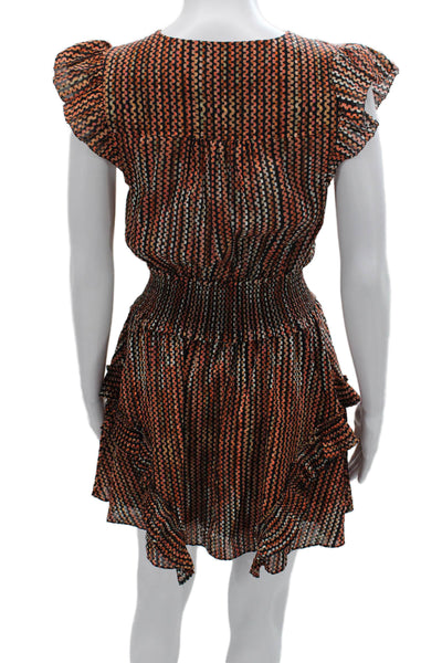 Ramy Brook Women Fit & Flare Multicolor V Neck Short Sleeve Dress Size XS