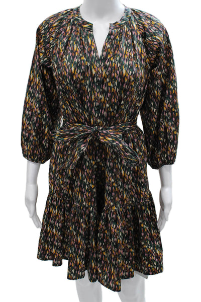 Shoshanna Women Trapeze Dress Multicolor V-Neck 3/4 Sleeve Midi Size 4