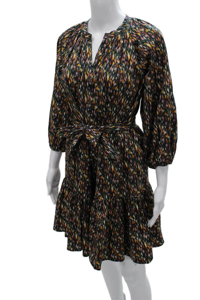 Shoshanna Women Trapeze Dress Multicolor V-Neck 3/4 Sleeve Midi Size 4