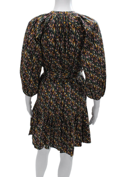 Shoshanna Women Trapeze Dress Multicolor V-Neck 3/4 Sleeve Midi Size 4