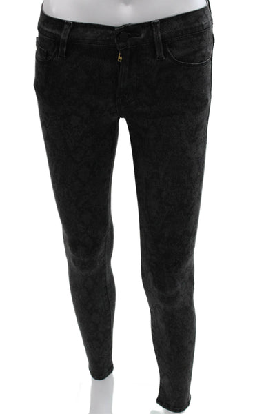 Frame Women Skinny Jeans Black Animal Print High Rise 26 Inseam Size 25