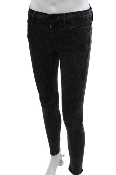 Frame Women Skinny Jeans Black Animal Print High Rise 26 Inseam Size 25