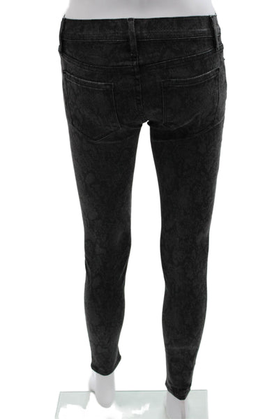 Frame Women Skinny Jeans Black Animal Print High Rise 26 Inseam Size 25