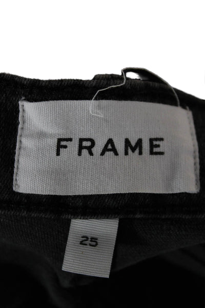 Frame Women Skinny Jeans Black Animal Print High Rise 26 Inseam Size 25
