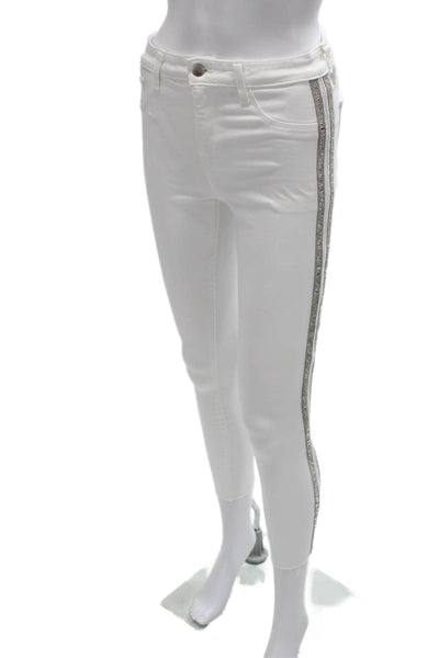 L'Agence Women Skinny Jeans White Cotton Blend High Rise Size 26