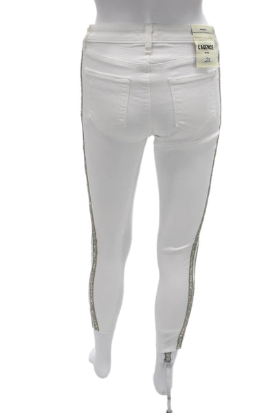 L'Agence Women Skinny Jeans White Cotton Blend High Rise Size 26