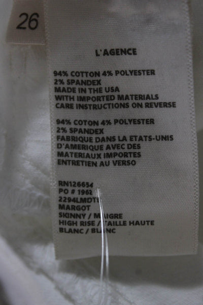 L'Agence Women Skinny Jeans White Cotton Blend High Rise Size 26