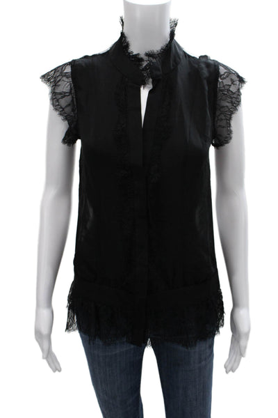 Haute Hippie Women Black Silk High Neck Sleeveless Basic Blouse Size S
