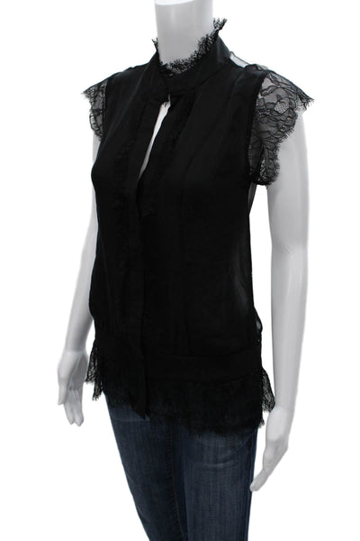 Haute Hippie Women Black Silk High Neck Sleeveless Basic Blouse Size S