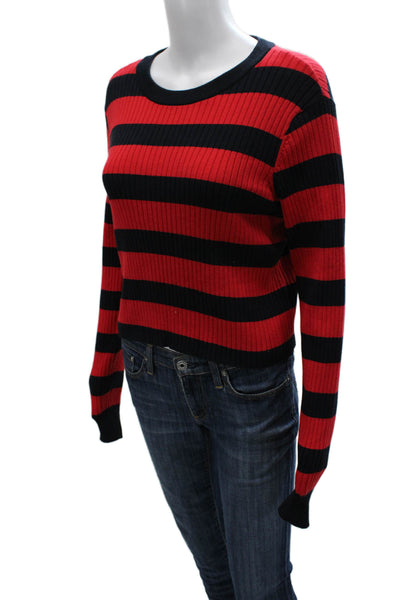 Milly Women Striped Viscose Crew Neck Long Sleeve Pullover Sweater Red Size S